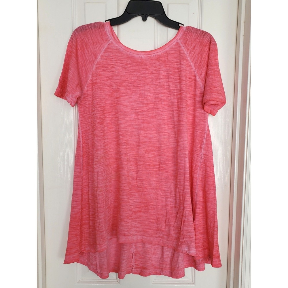Casual Studio Top Pink Slub Knit Short Sleeve High Low Cotton Tunic Small